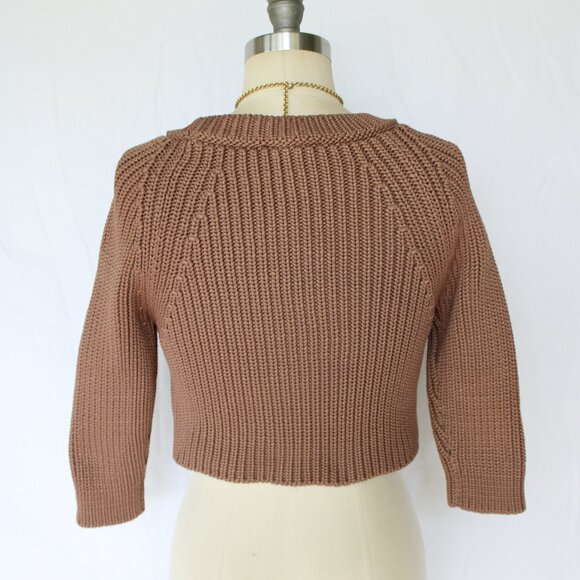 ELISABETTA FRANCHI Maglia cropped brown dress sweater tunic top woven 42 us 6 - Picture 8 of 9